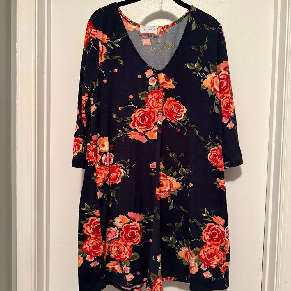 Soft Floral Midi Dress- 3/4 Sleeves